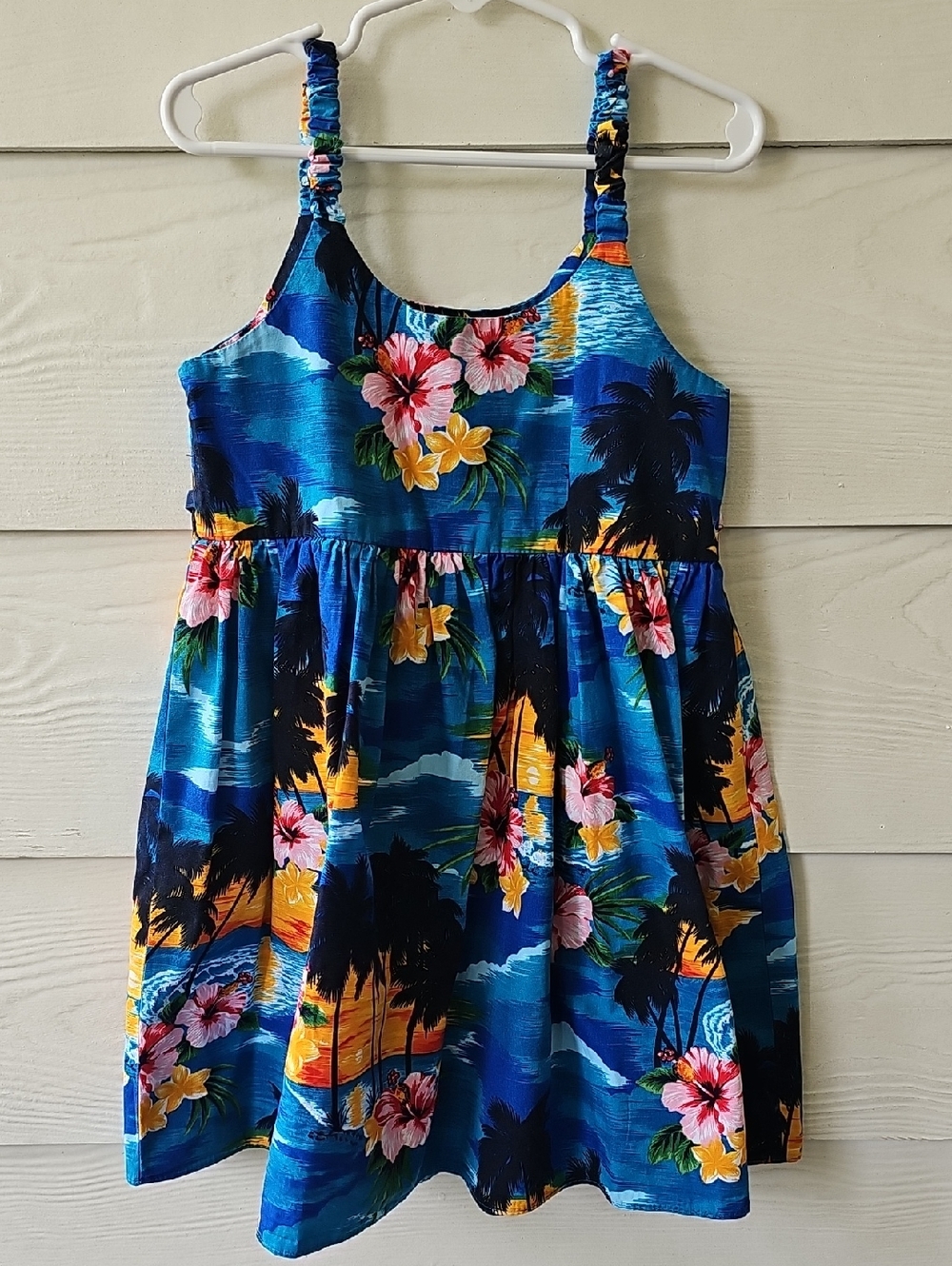 Pacific Legend Hawaiian Tropical Floral Bungee Sundress Girls Size 7-8